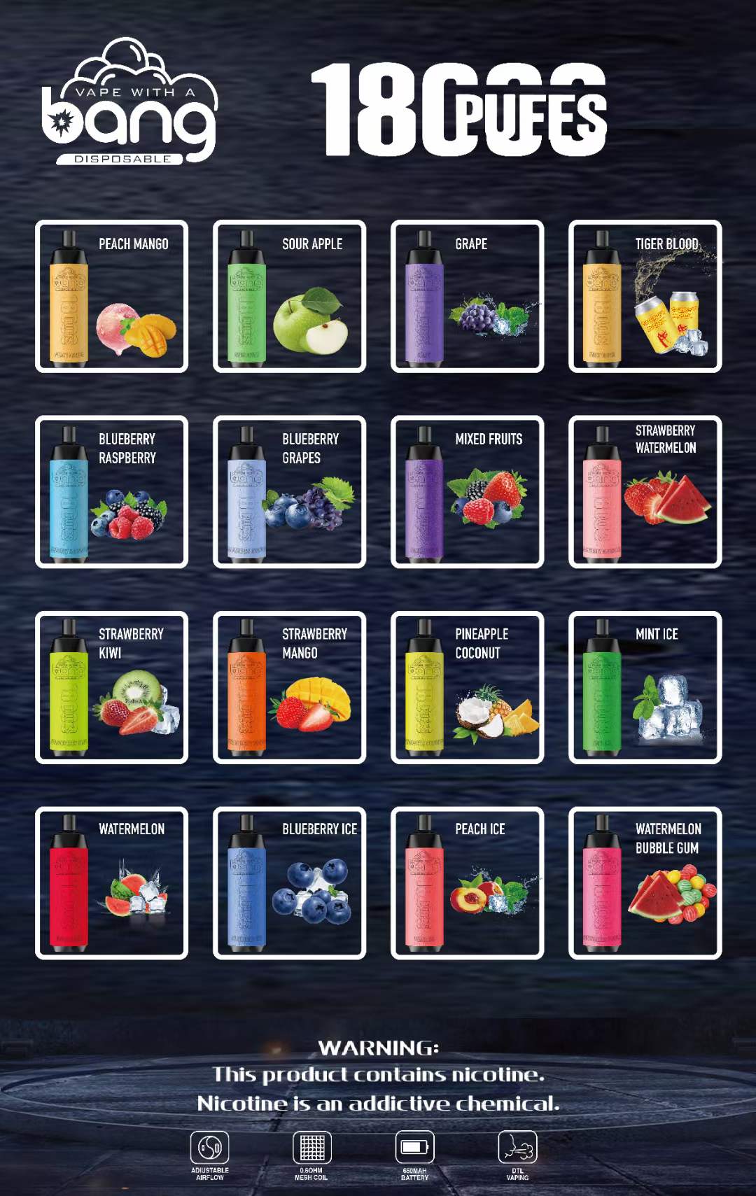 Bang 18000 Puffs Vape Flavor jetable