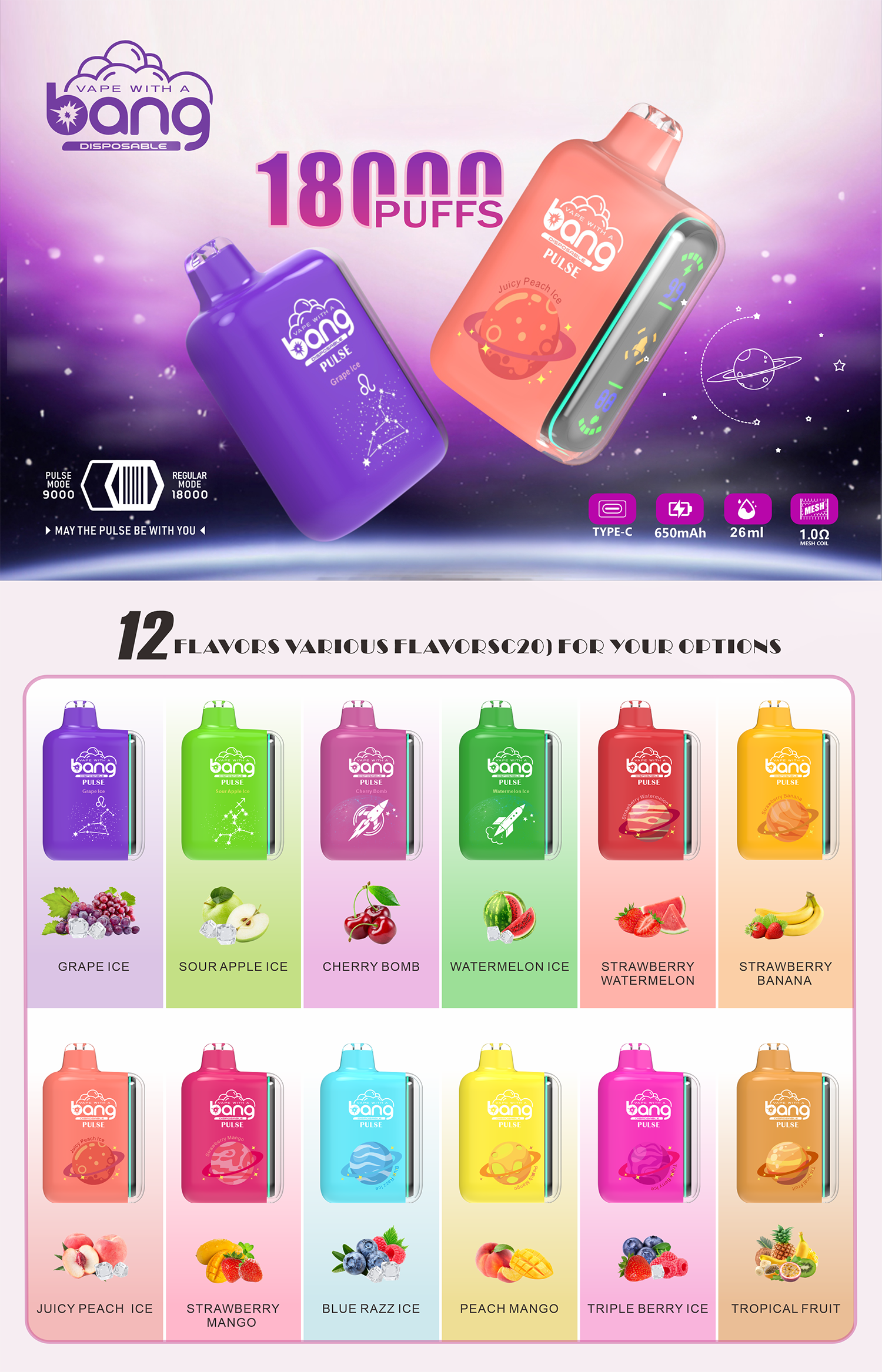 Bang Pulse 18000 Puffs Disposable Vape Flavors